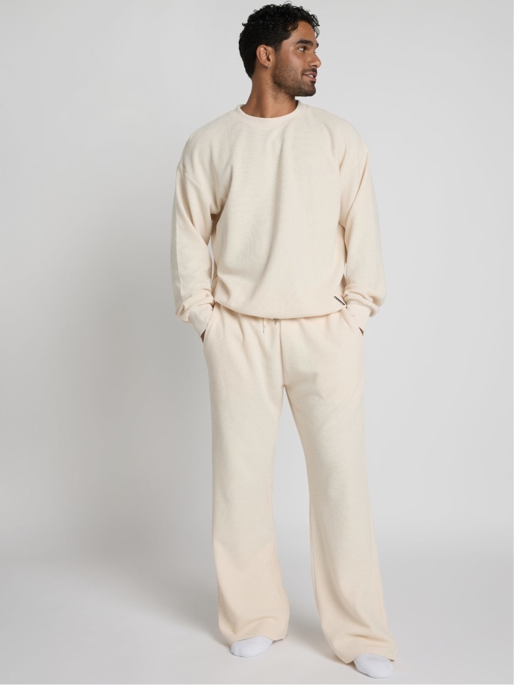 Comfrt Unisex Waffle Knit Lounge Pant High Rise in Ivory Size Large Loungewear - Picture 6 of 11